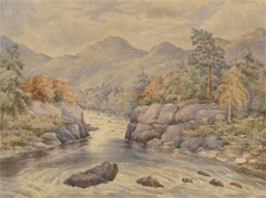 Mid 19th Century Watercolour - River View with Mountains