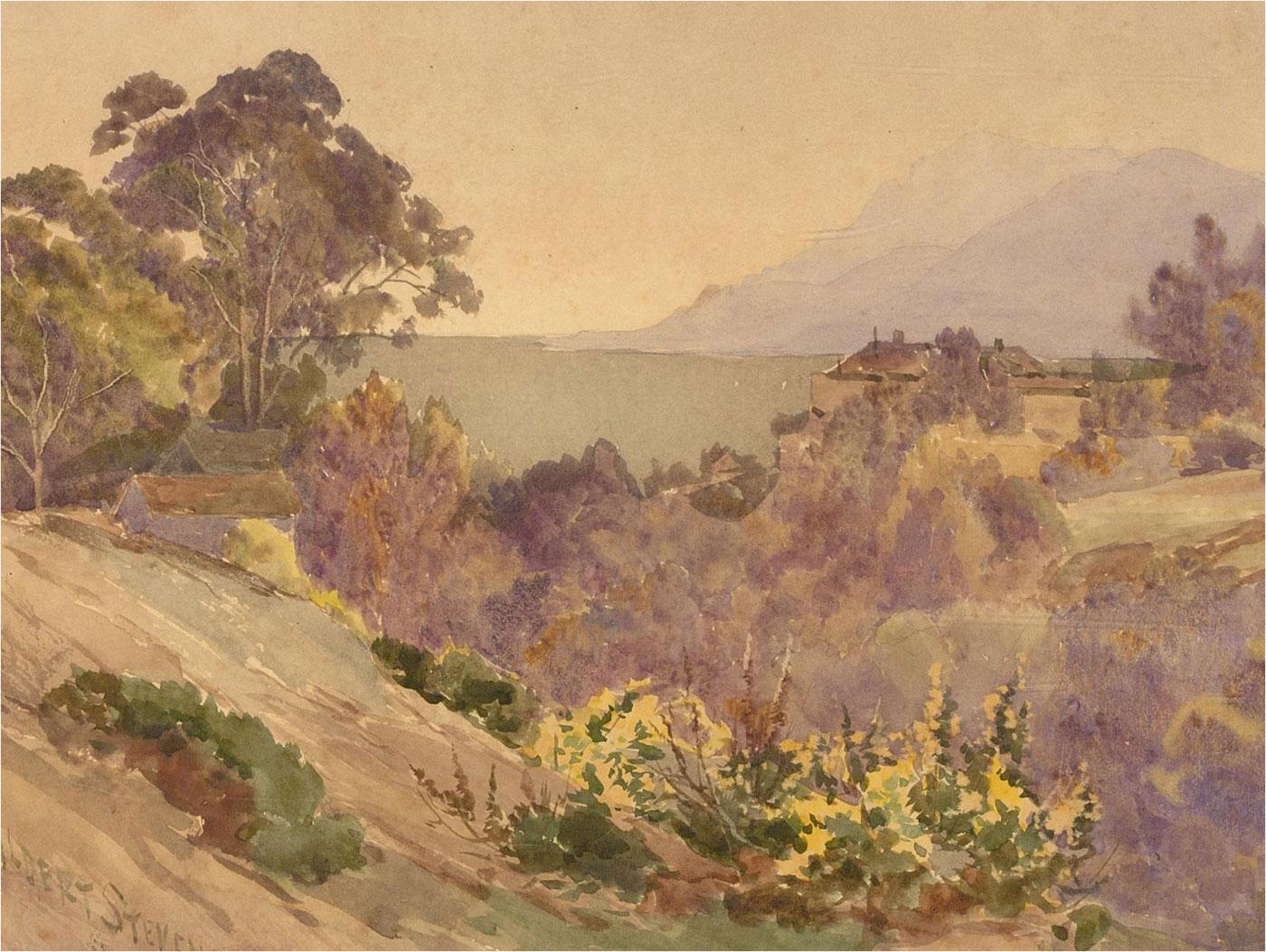 Albert Stevens (fl.1872-1902) - Aquarelle de la fin du XIXe siècle, paysage d'été