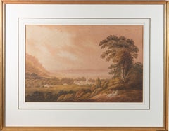 Antique H.B - Mid 19th Century Watercolour, Two Figures in a Landscape