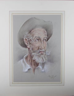 Franco Matania (1922-2006) - Drawing en craie du XXe siècle, vieil homme au chapeau