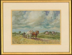 Vintage Frederick Hines (1875-1928) - Early 20th Century Watercolour, Plowing The Fields