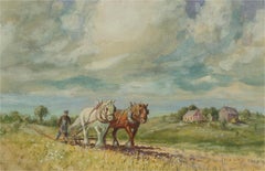 Frederick Hines (1875-1928) - Early 20th Century Watercolour, Plowing The Fields