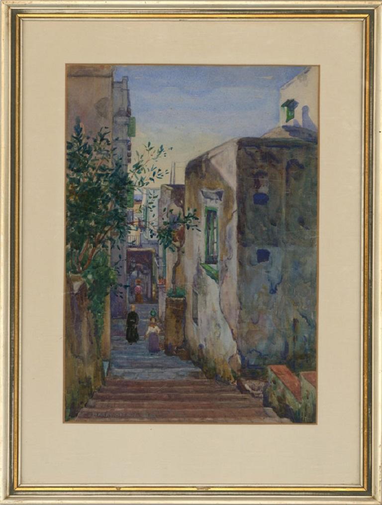 Harry Spence RBA (1860-1928) - Acquerello, Scena di strada con figure