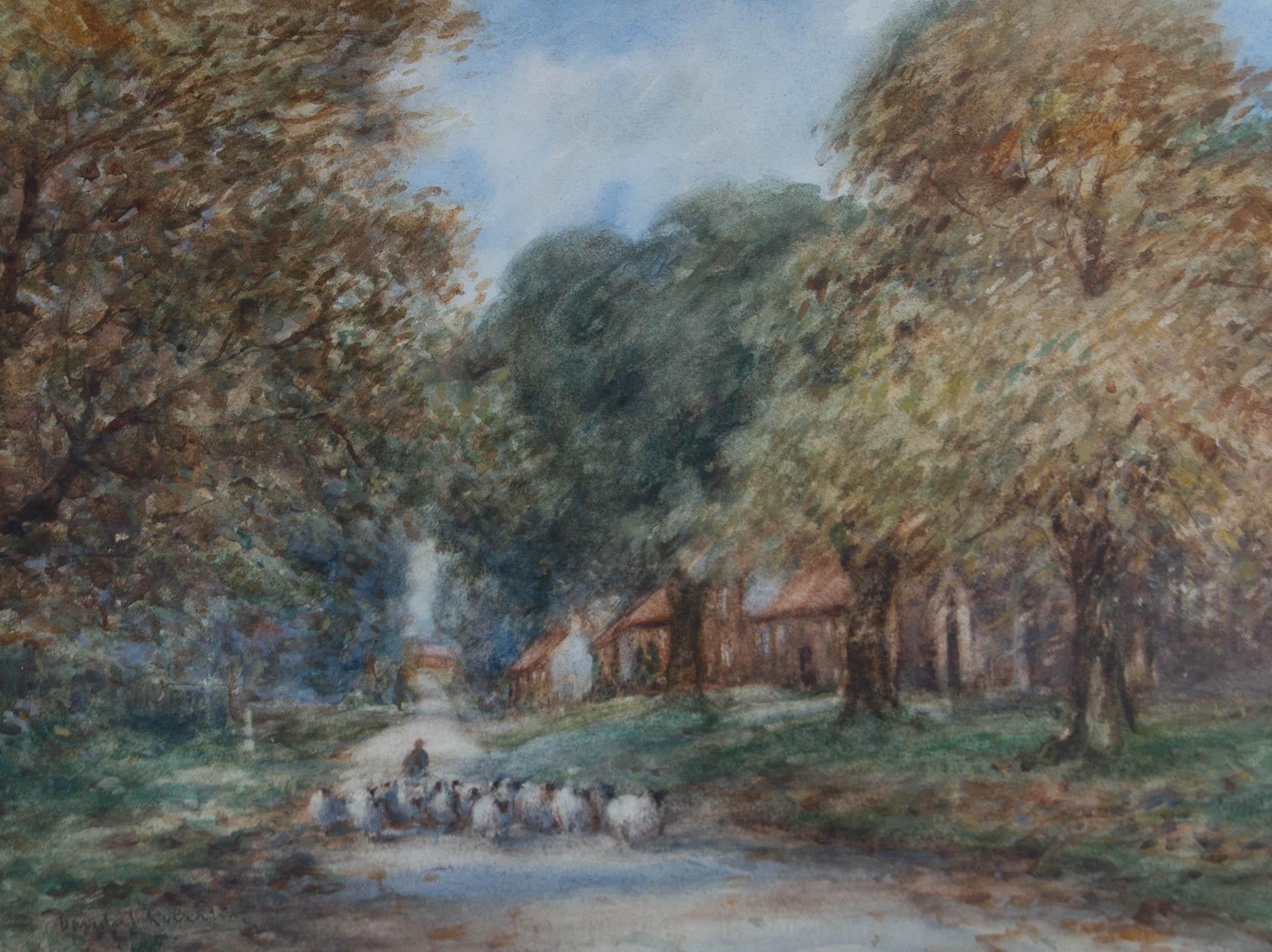 D.J.R. - Large Mid 20th Century Watercolour, Herding the Sheep For Sale 1