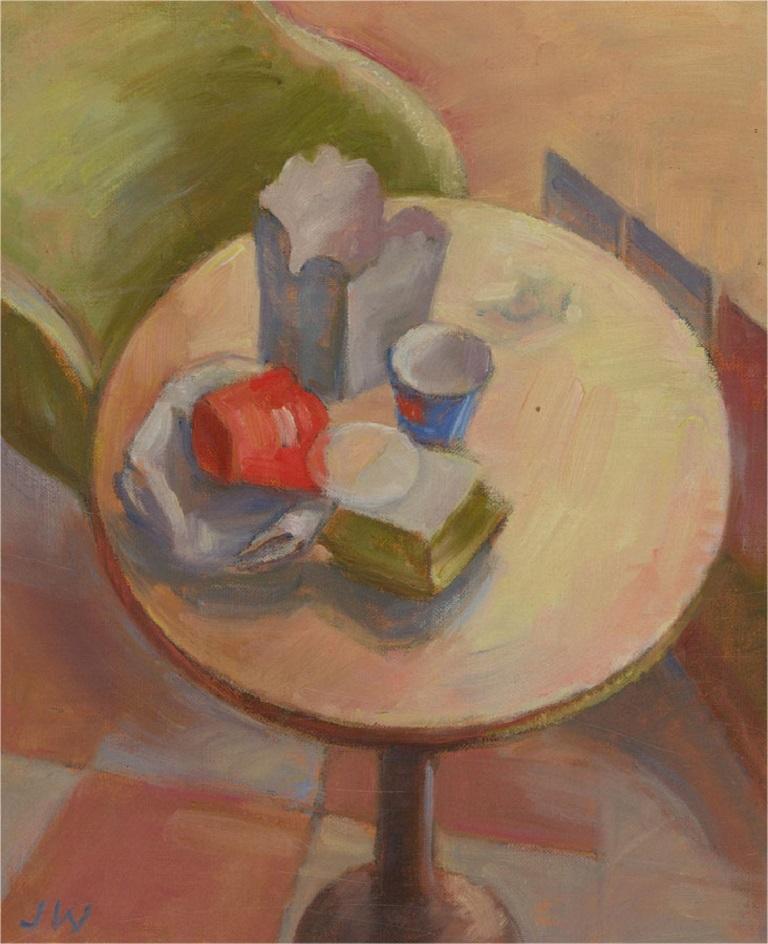 J. W - Contemporary Oil, Quick Lunch For Sale 1