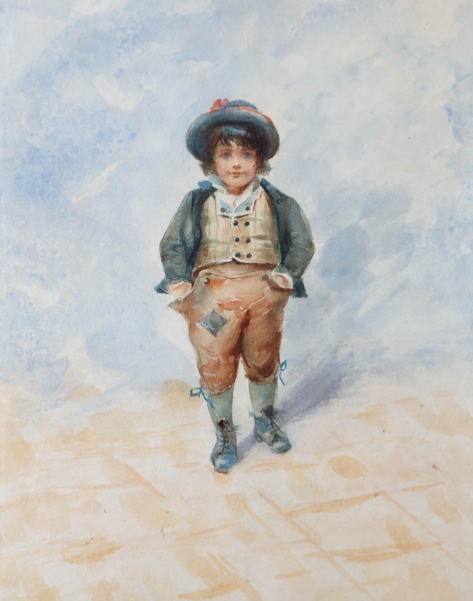 Charles Smith - 1894 Watercolour, Jolly Young Boy For Sale 1