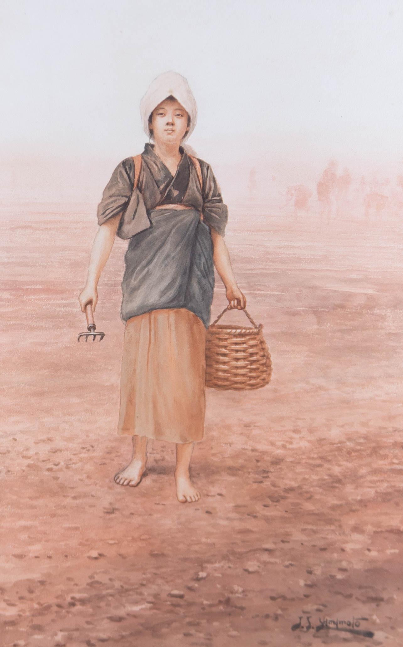 J.S. Yamamoto - Acuarela de principios del siglo XX, Trabajando la tierra 1