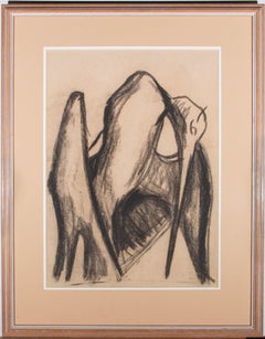 Drawing au fusain du 20e siècle encadré, Pélican