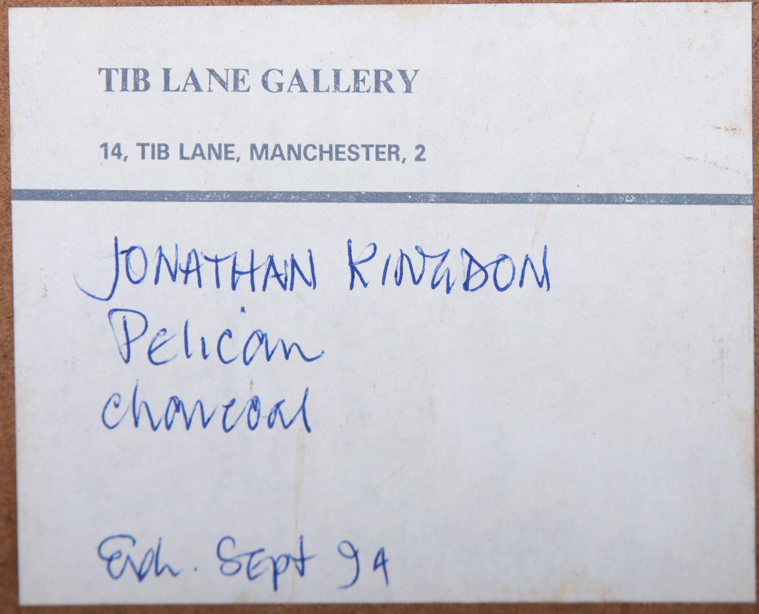 Jonathan Kingdom – gerahmte Kohlezeichnung des 20. Jahrhunderts, Pelikan im Angebot 3