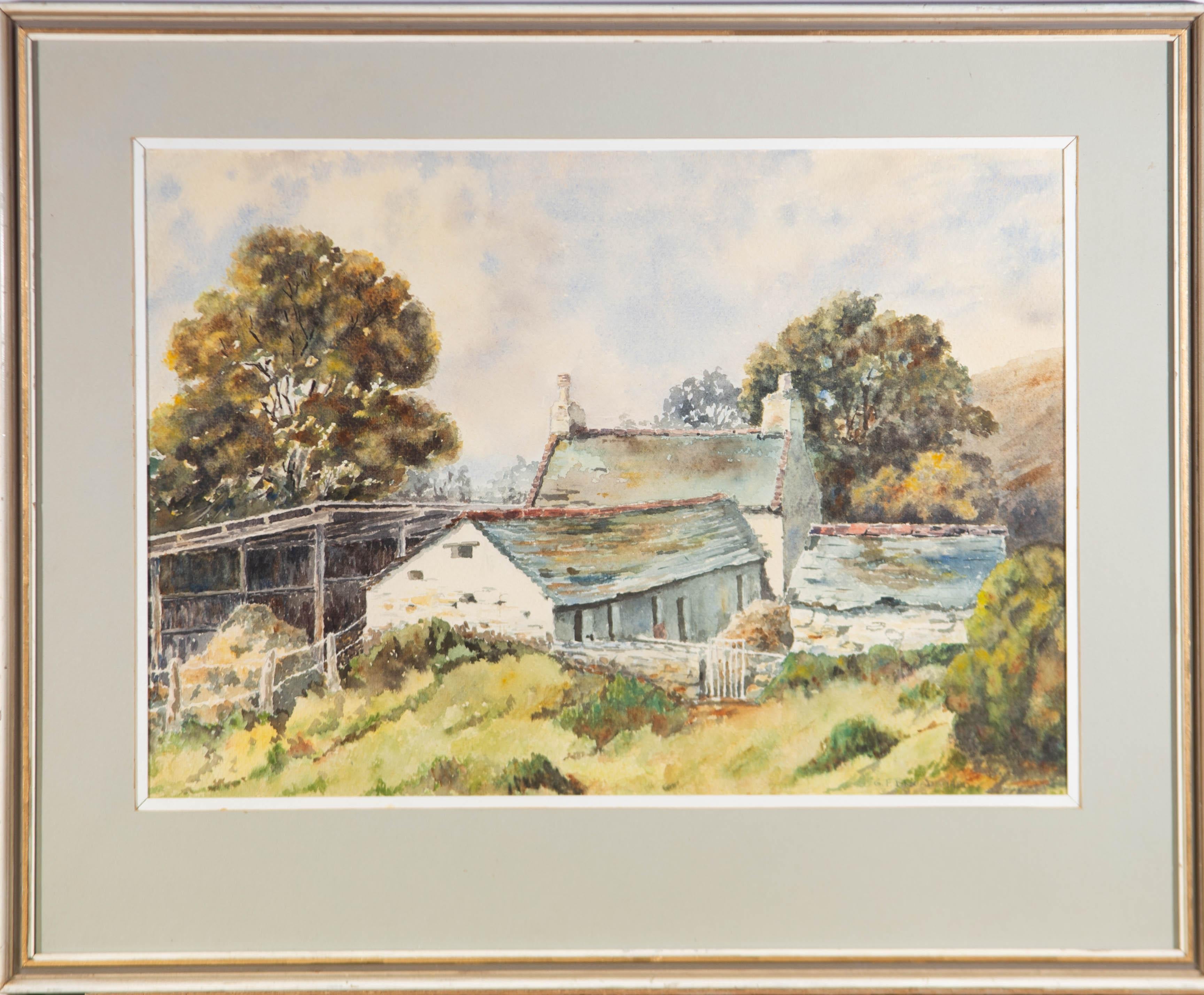A charming watercolour painting by G.F. Broad, depicting a farm scene in the Welsh island of Anglesey. Signed and dated to the lower right-hand corner. There is an artist's label to the reverse inscribed with the artist's name and title.