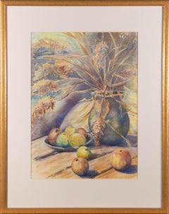 Basil E. Pursall - Aquarell, Blumenvase und Äpfel aus dem 20. Jahrhundert
