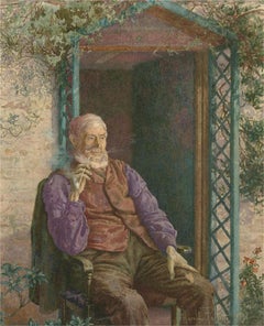 Antique Harold Pollitt - Signed & Framed 1897 Watercolour, The Smoker