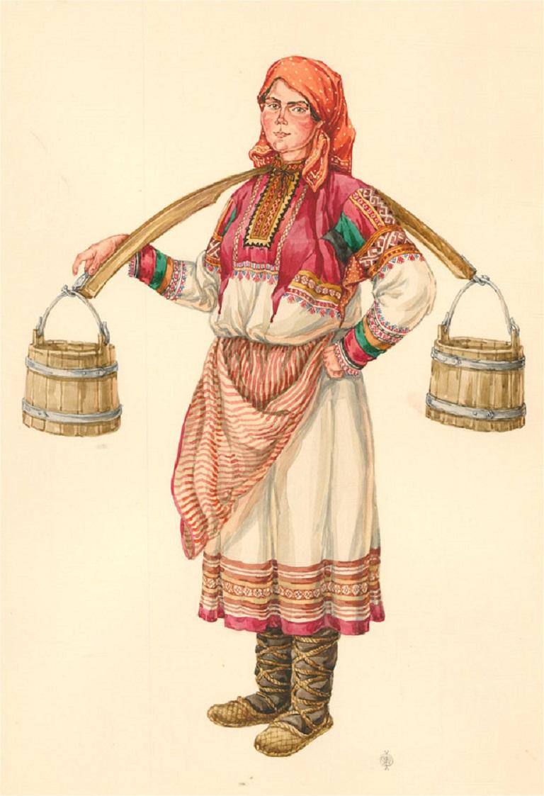 Fedorov Oleg (geb. 1959) – signiert 1996 Aquarell, Bauer der Provinz Saratov im Angebot 2