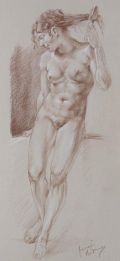 Franco Matania (1922-2006) - Pastel firmado del siglo XX, Desnudo cepillándose el pelo