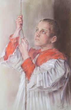 Franco Matania (1922-2006) - Dibujo a la tiza firmado del siglo XX, El campanero