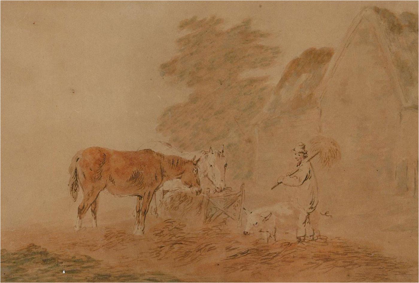 Attrib. Peter La Cave (1769-1811) - 18th Century Watercolour, Farmyard 1