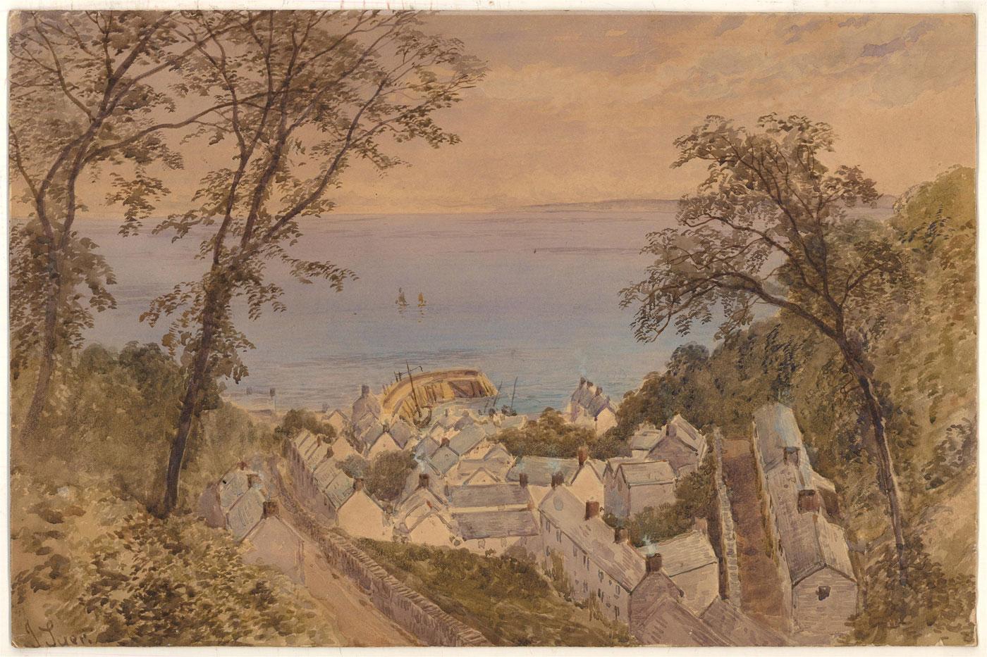 John Syer (1815â€“1885) - Mid 19th Century Watercolour, Cornish Coastal Town For Sale 1