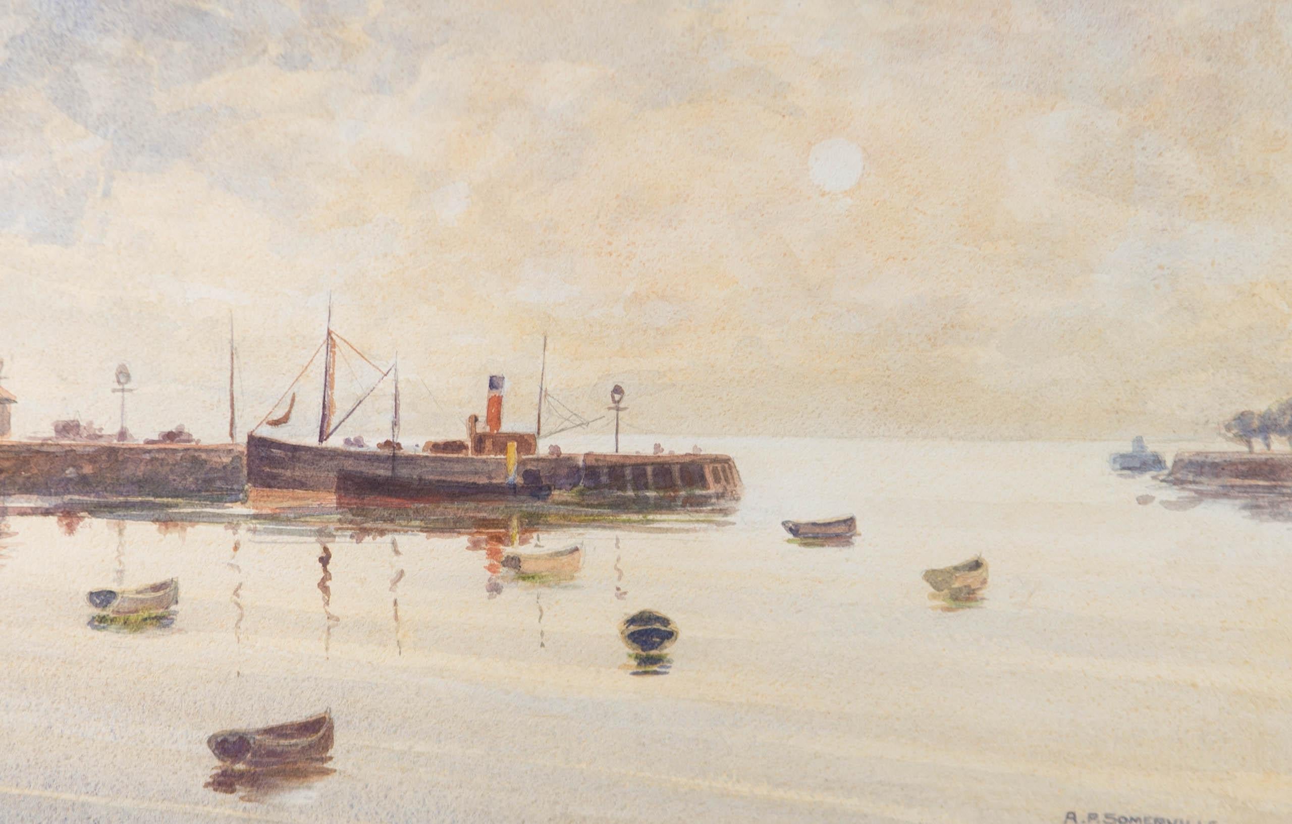A.P. Somerville - Early 20th Century Watercolour, Sailing Craft on Calm Waters For Sale 1