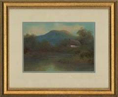 Framed Mid 20th Century Gouache - Cottage on the River