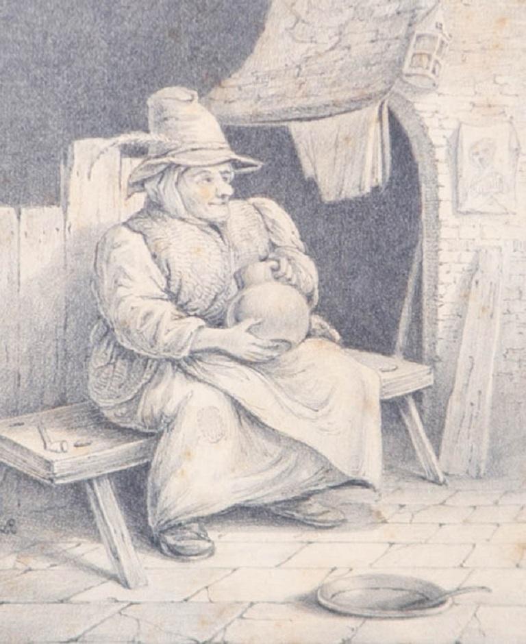Robert Luard Selby (1800-1880) - Dibujo en grafito del siglo XIX, Campesino holandés en venta 2