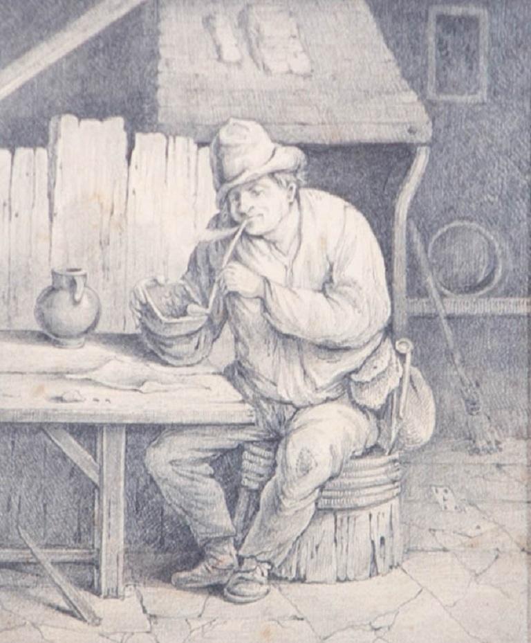 Robert Luard Selby (1800-1880) - 19th Century Graphite Drawing, Man with Pipe For Sale 1