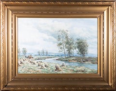 Vintage John Hamilton Glass SSA (fl.1890-1925) - Watercolour, Haymaking by the River