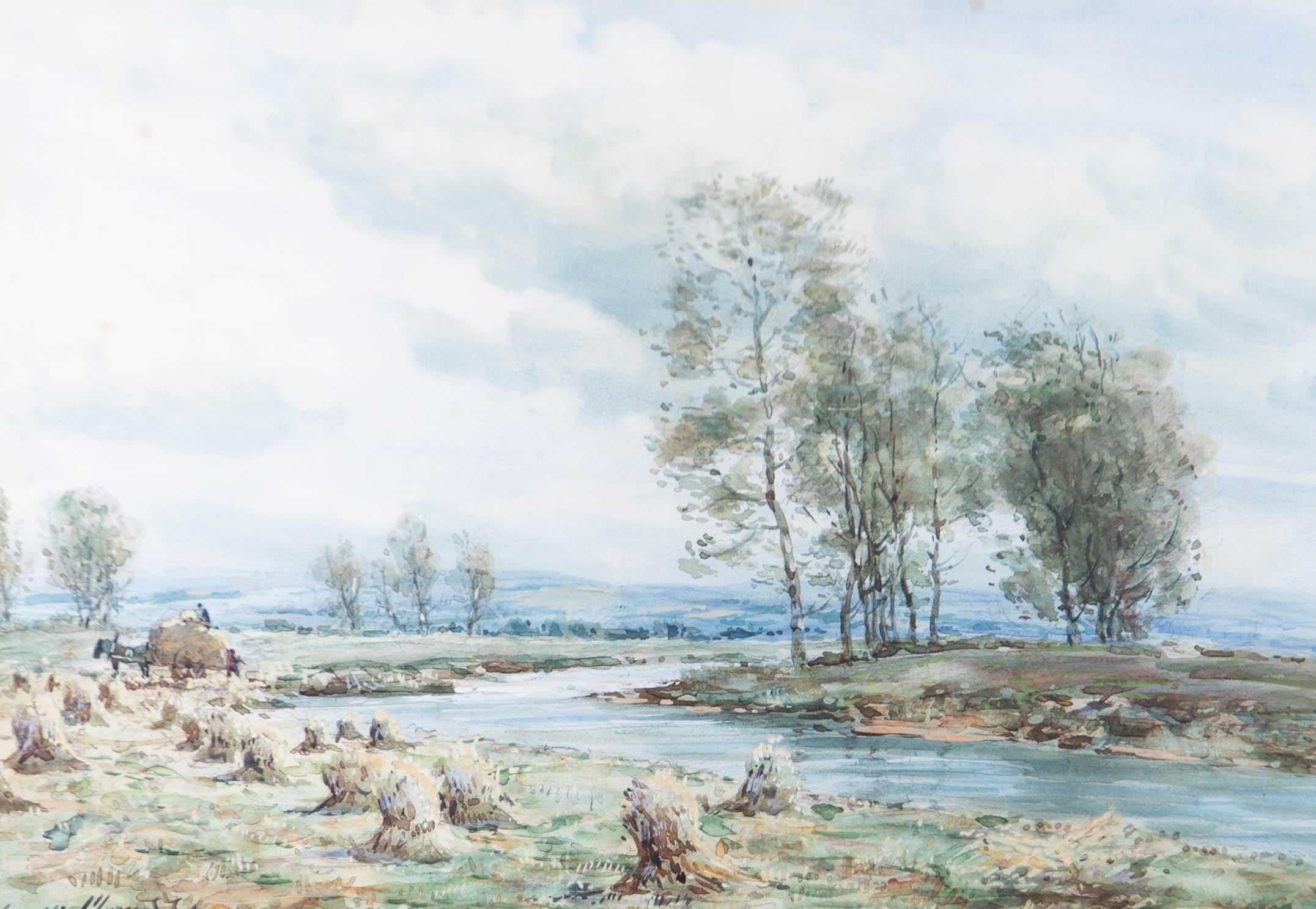 A finely detailed landscape view by the listed artist John Hamilton Glass SSA (fl.1890-1925), depicting an idyllic river landscape. The artist has captured the tranquil beauty of this landscape, in a delicate natural palette. Well presented in a