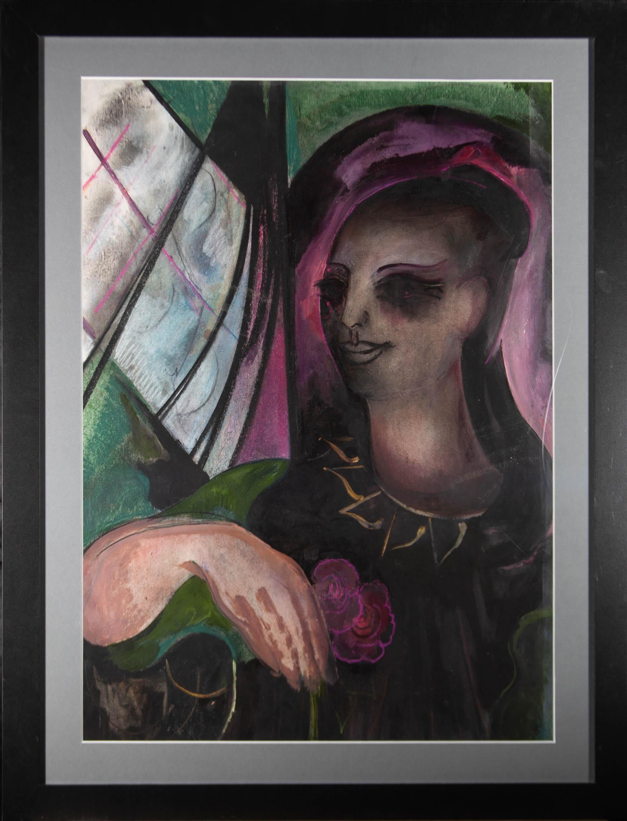 Bold magentas and vivid viridians are finished with charcoal and gouache to render a portrait full of mystic expression in Midlane's nuanced style. The artwork is unsigned and well presented in a contemporary black frame with a steel blue mount.

On