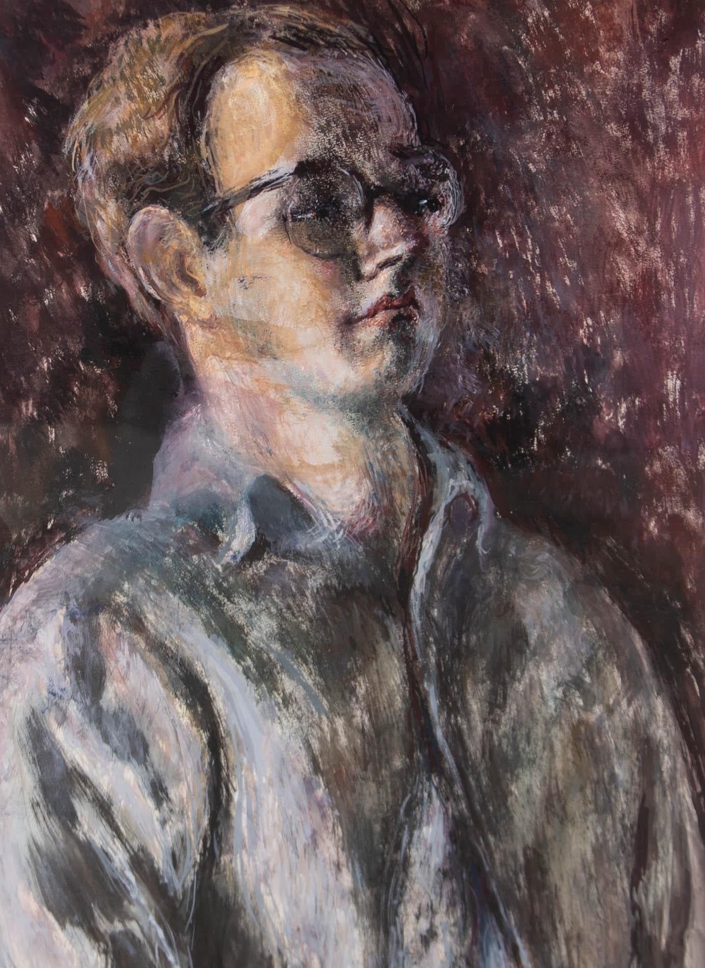 Eve Disher (1894-1991) – gerahmte Gouache, Porträt eines Gentleman aus der Mitte des 20. Jahrhunderts im Angebot 1