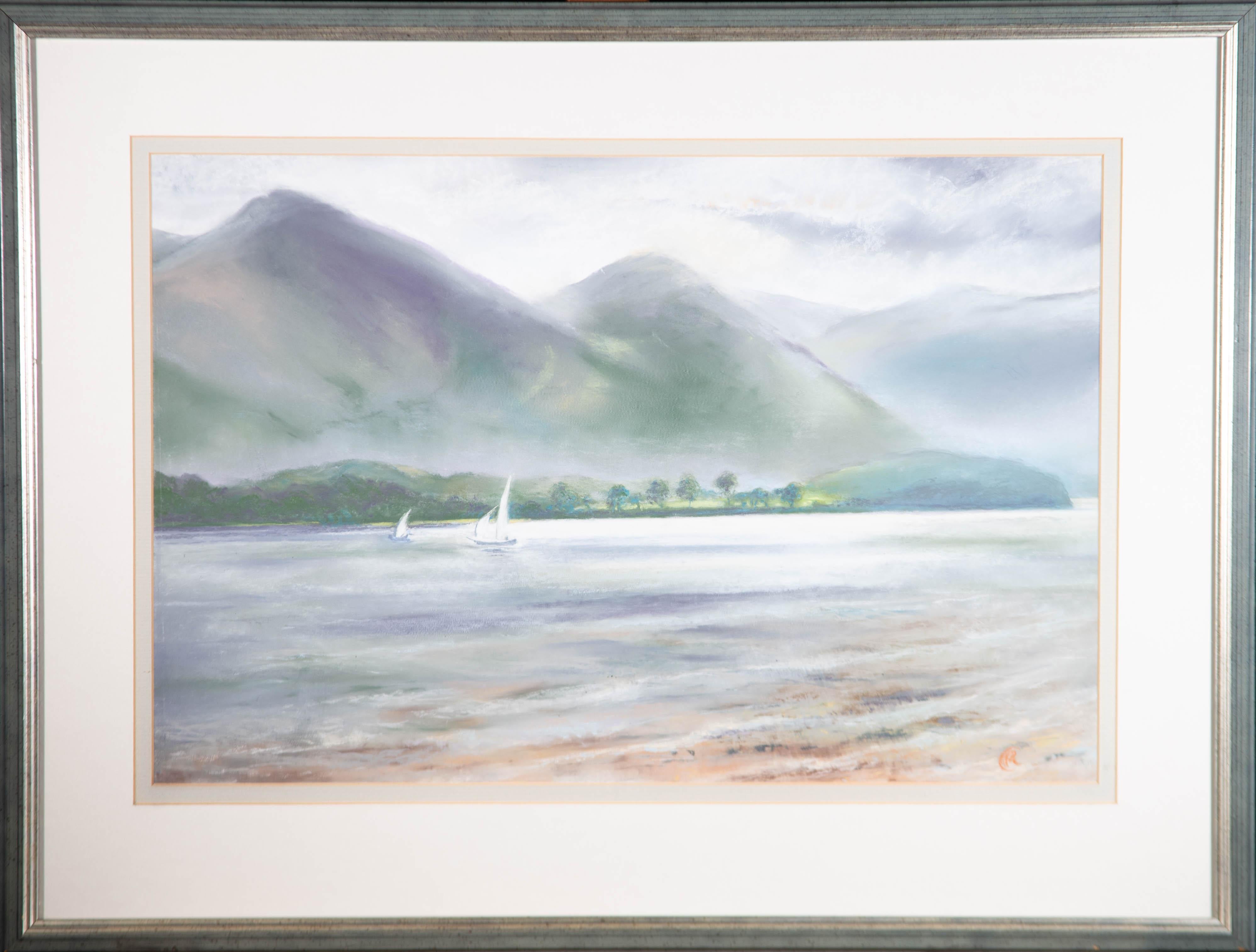 Eine reizvolle Pastellzeichnung von P.M.C. Carrott, die eine Landschaftsansicht des Bassenthwaite Lake, eines der größten Gewässer im englischen Lake District, zeigt. Monogrammiert in der rechten unteren Ecke. Auf der Rückseite befindet sich ein