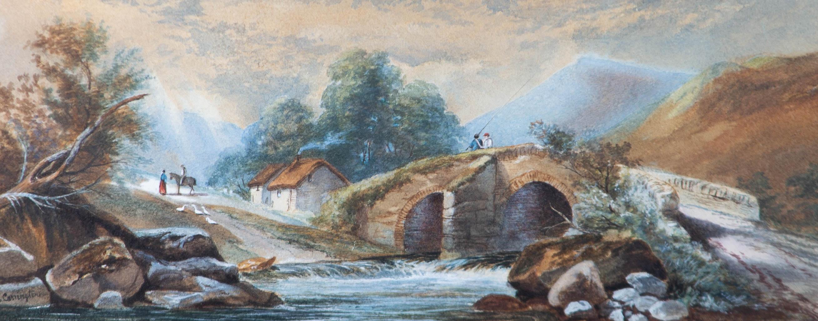 Aquarelle de la fin du XIXe siècle, H. E. Carrington, signée et encadrée, Country Bridge en vente 2