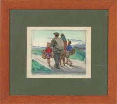 Vintage Giorgio Matteo Aicardi (1891-1985) - Mid 20th Century Watercolour, Family Walk