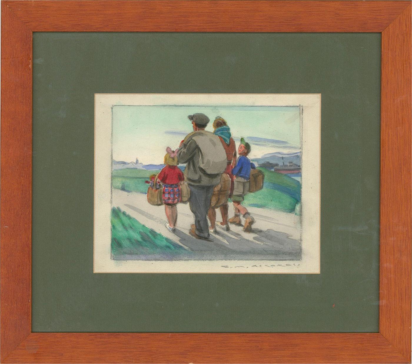 Giorgio Matteo Aicardi (1891-1985) - Mid 20th Century Watercolour, Family Walk For Sale 2