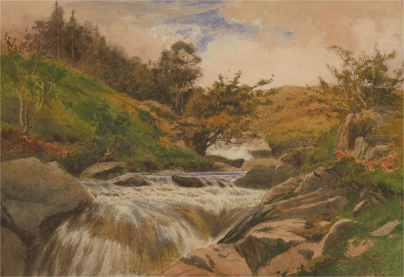 Cyril Ward RCA (1863-1935) - 1892 Watercolour, A Fall in the Willan, Eskdale For Sale 1