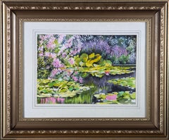 Ray J. Weston - 20. Jahrhundert Aquarell, Teich mit Wasserlilienmotiv