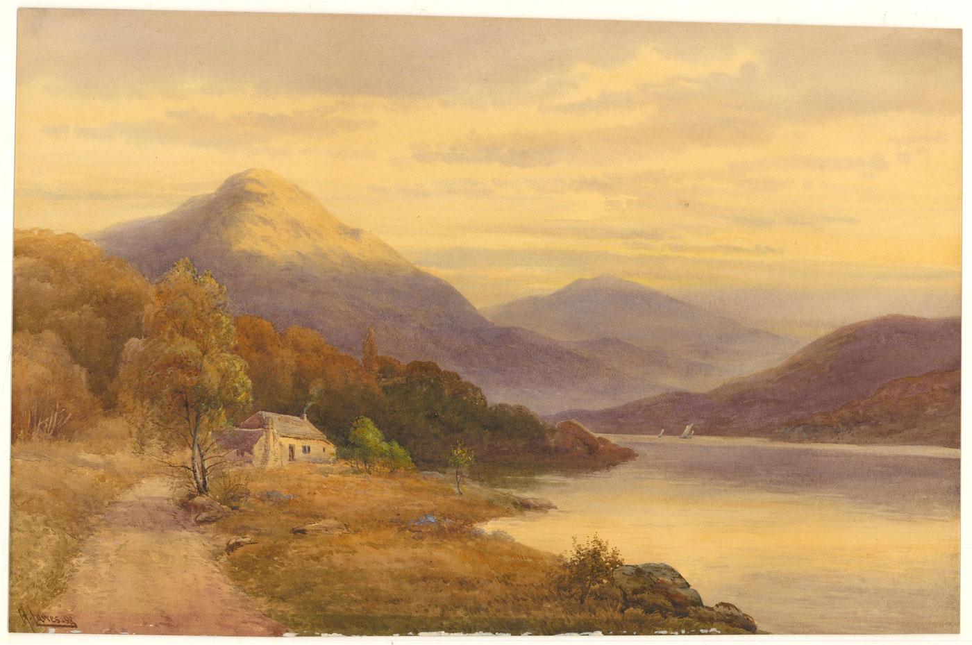Harold Lawes (1865-1940) - Acquerello del 1898, Cottage sul lago 1