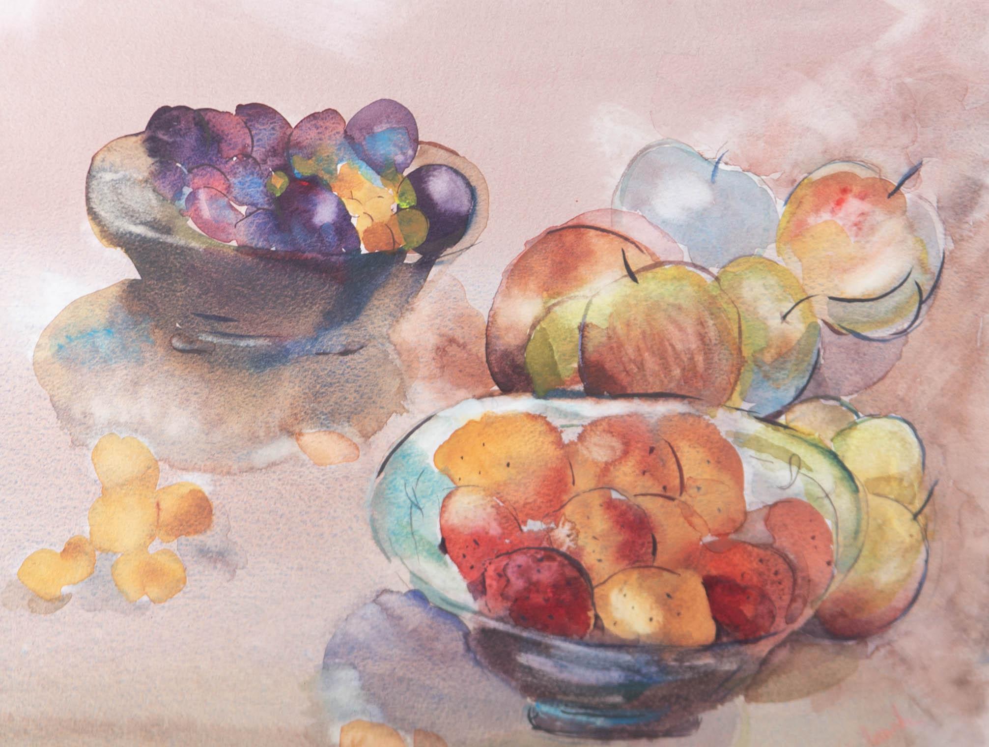 Framed 20th Century Watercolour - Still Life, Fruit Bowls - Art by Unknown