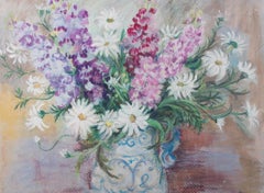 Lorna Dunn (1920-2016) - Gouache del siglo XX, Lupinos y Cosmos