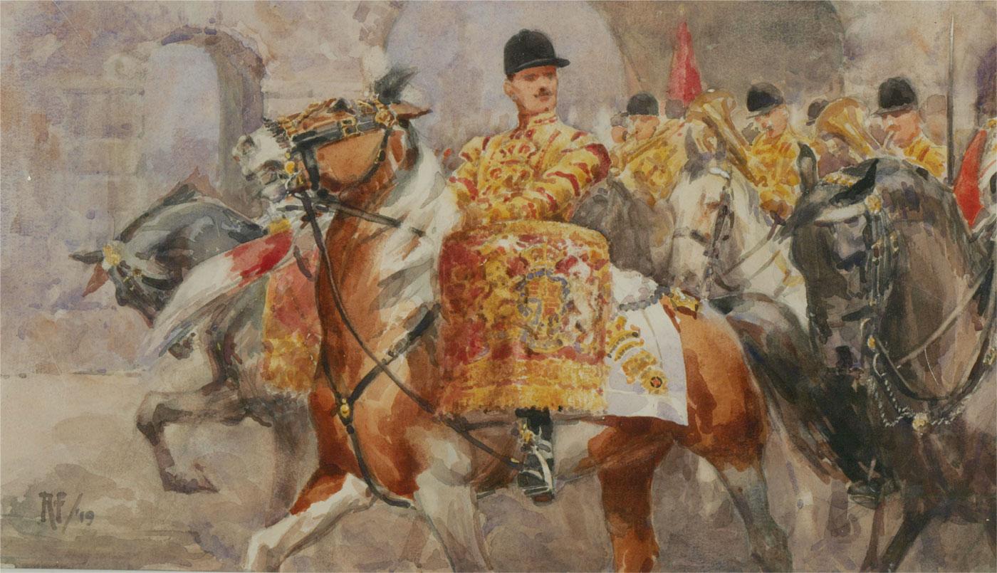 John Richard Lowndes French (1881â€“1958) - 1919 Watercolour, The King's Birthda For Sale 1