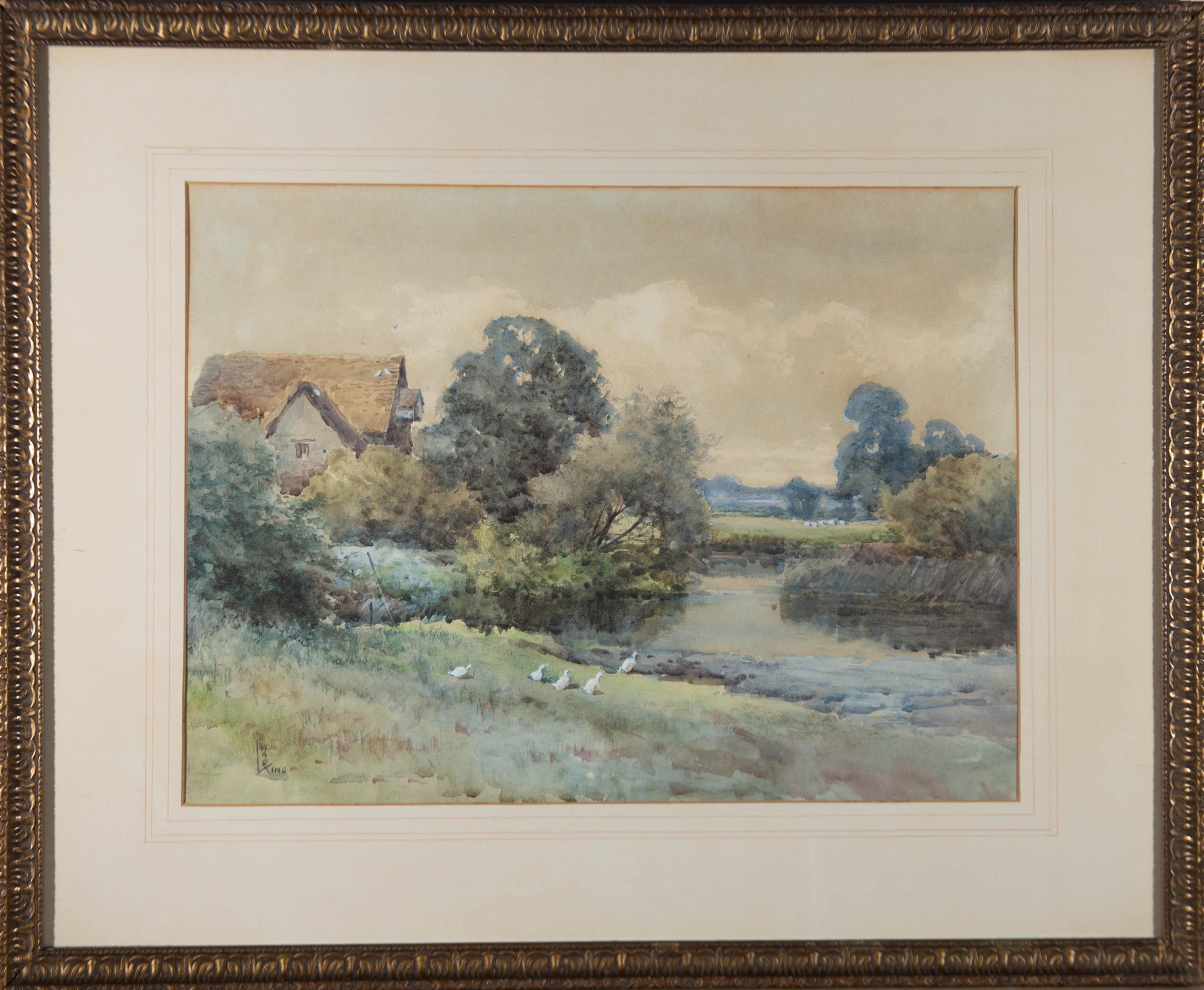 W.A.D. King - Early 20th Century Watercolour, Ducks by the River