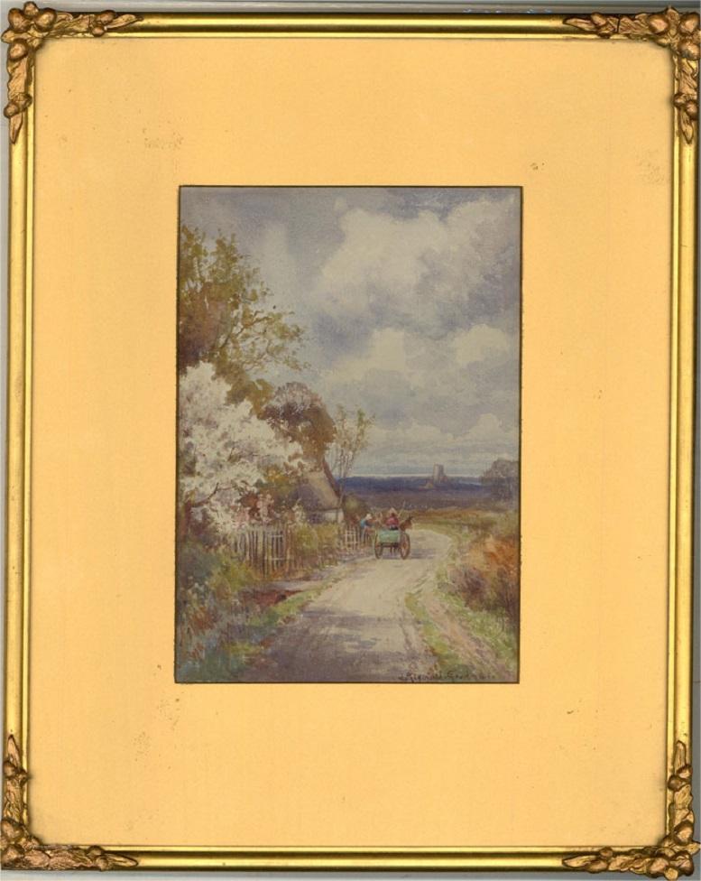 John Reginald Goodman - Early 20th Century Watercolour, Figures by a Cottage For Sale 2