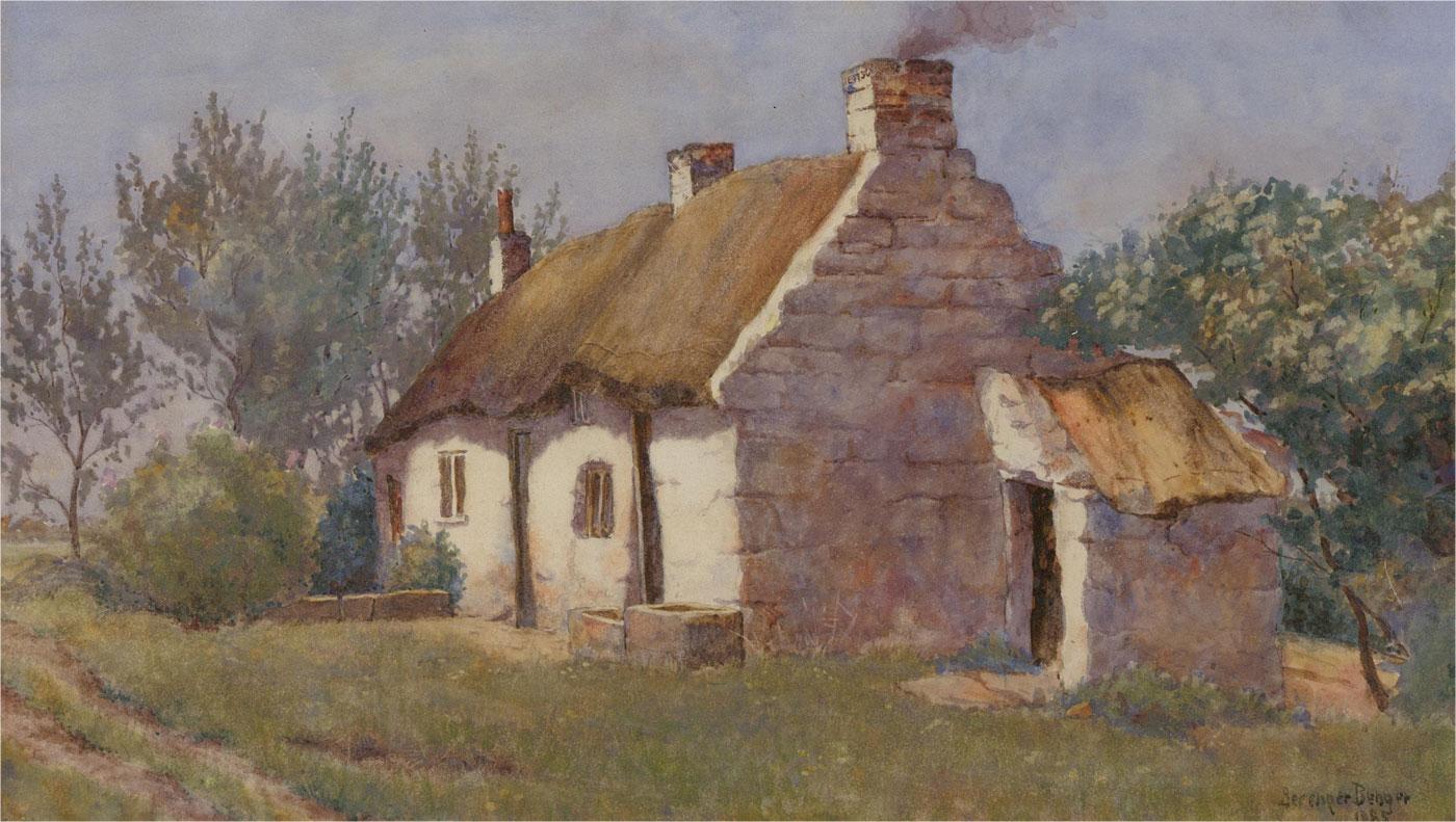 Berenger Benger RCA RBA (1868-1935) - Acquerello del 1885, Cottage con tetto di paglia 1