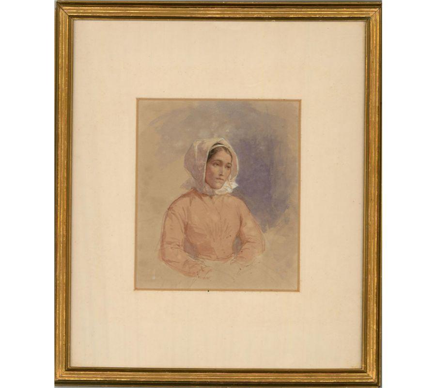 Unknown Portrait – Mitte des 19. Jahrhunderts Aquarell - Französisches Fischwife