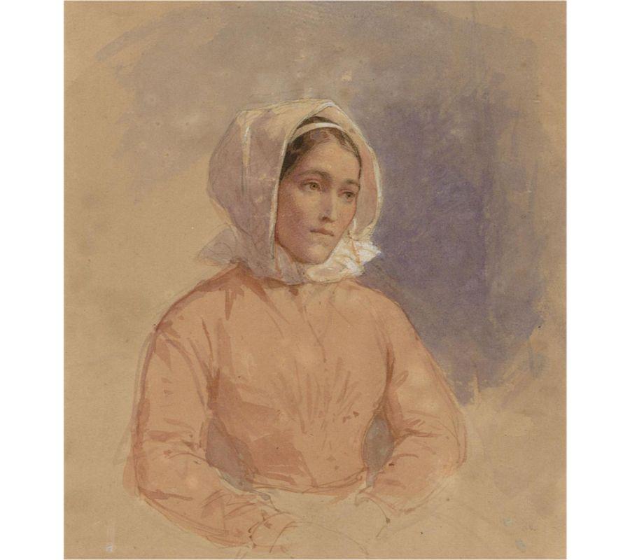 Mid 19th Century Watercolour - French Fishwife - Art by Unknown