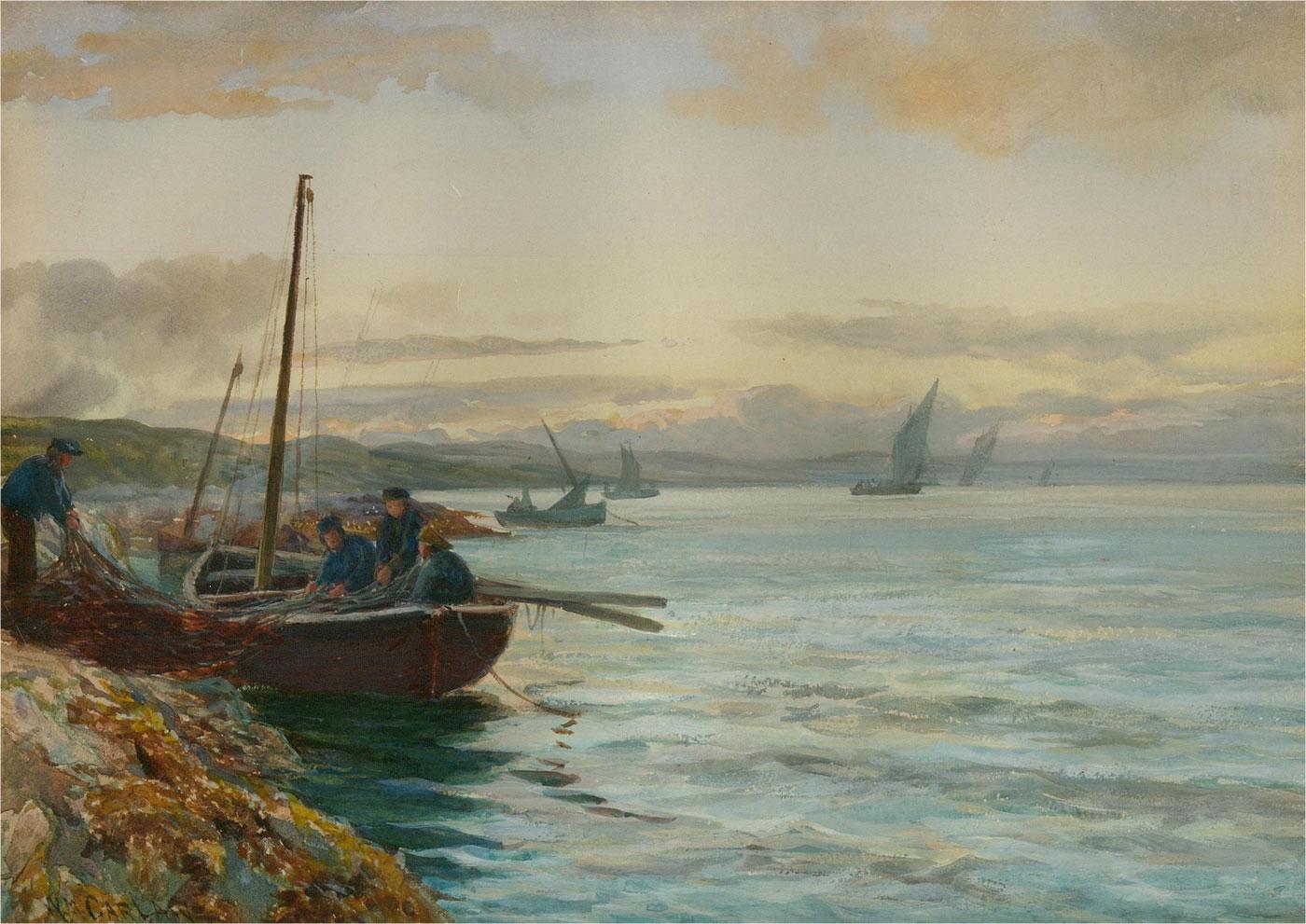 William Carlaw RSW (1847-1889) - Late 19th Century Gouache, Fishermen For Sale 1