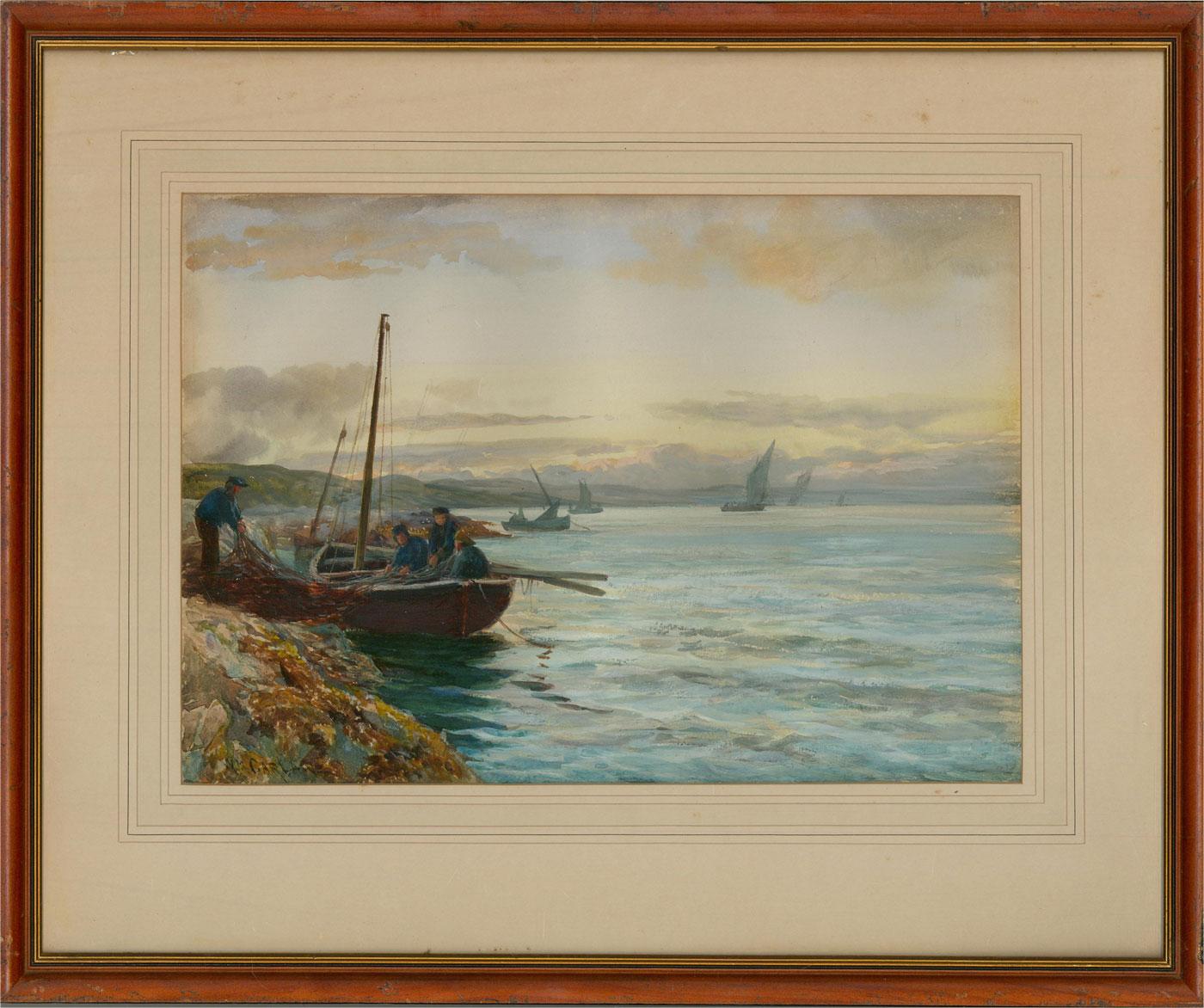 William Carlaw RSW (1847-1889) - Late 19th Century Gouache, Fishermen For Sale 2