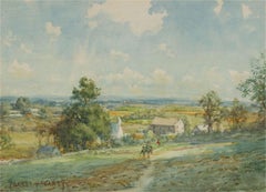 Aquarelle du début du 20e siècle signée Parker Hagarty, Scène rurale