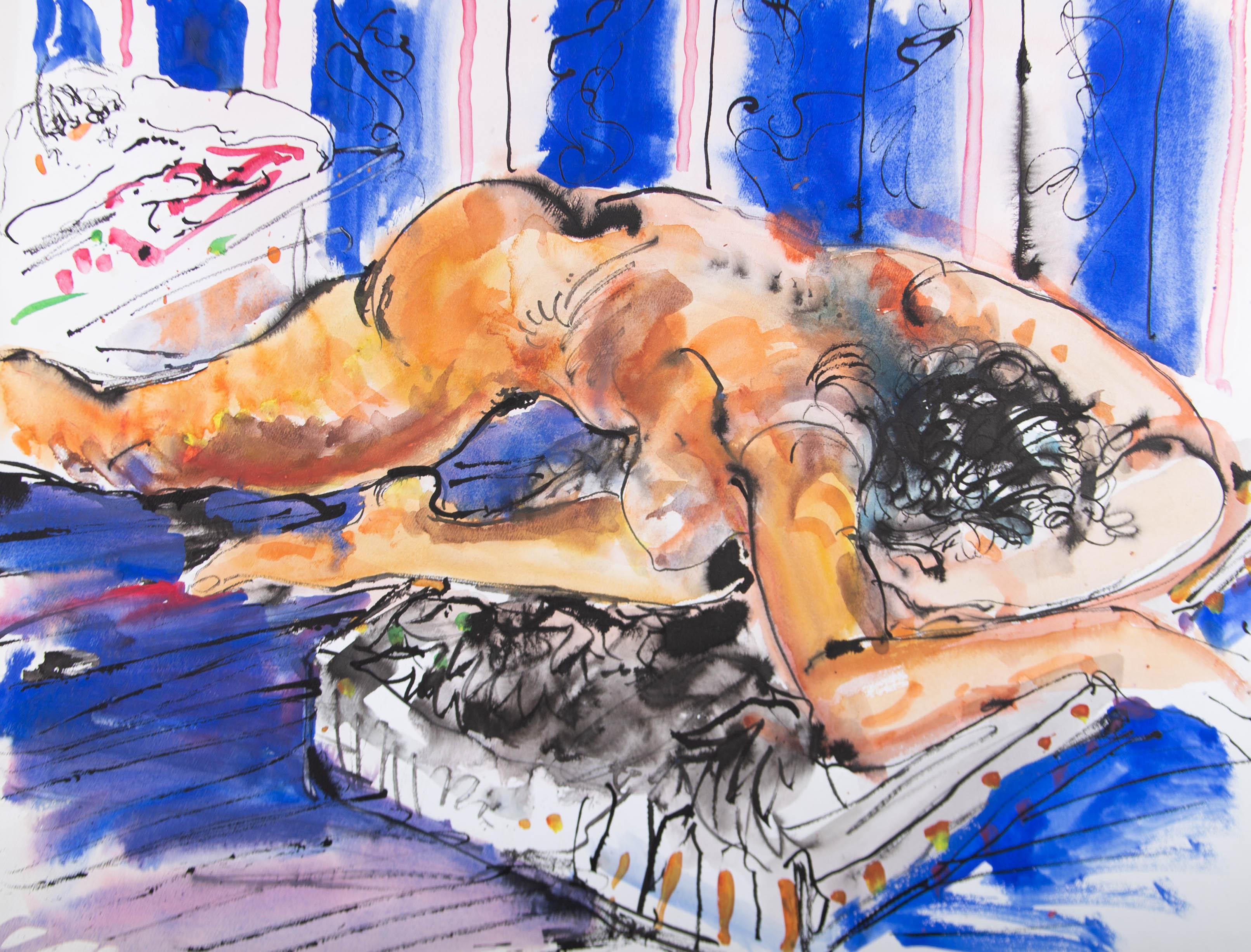 Hendrik Grise (1917-1982) - Acquerello del XX secolo, Figura addormentata 3
