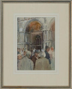 Paul Banning (b.1934) RI, RSMA - 1995 Watercolour, Sunday Morning Chat, Venice
