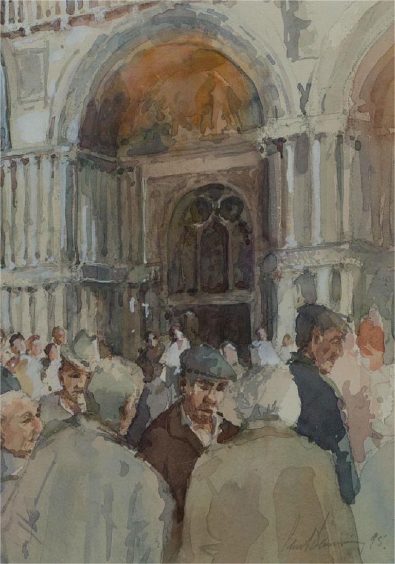 Paul Banning (b.1934) RI, RSMA - 1995 Watercolour, Sunday Morning Chat, Venice 1